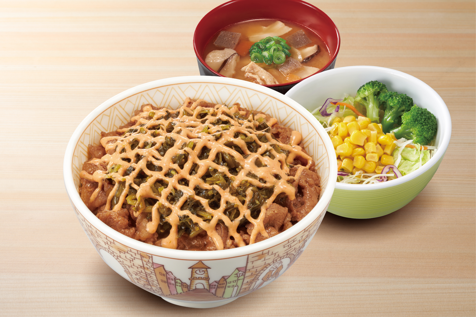 すき家 高菜明太マヨ牛丼とん汁サラダセット