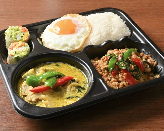 SUNRISE ガパオグリーンカレーwith生春巻きコンボ / Kra Prao Gaing Keaw Wan Gai with Popia Sod