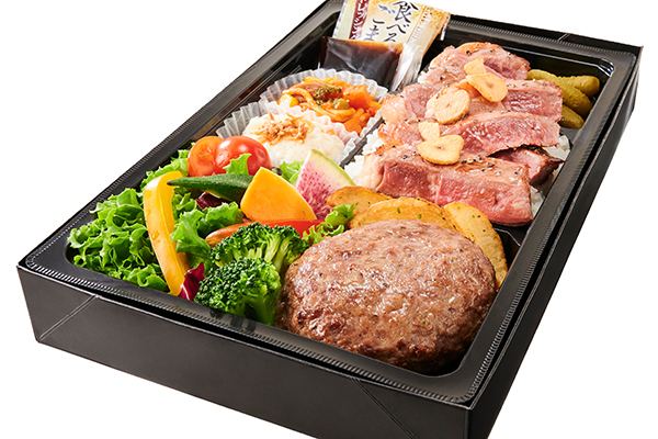 黒毛和牛ハンバーグ専門店 福よし 黒毛和牛ハンバーグとサーロインステーキ100g弁当