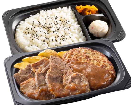 ステーキガスト 熟成やわらかカットステーキ約140g＆ハンバーグ弁当