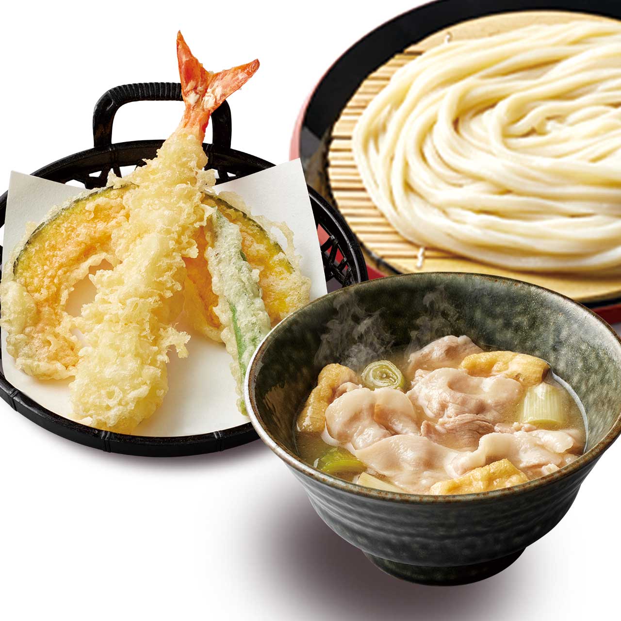 久兵衛屋 塩肉つけ汁うどん 天ぷら3種盛りセット