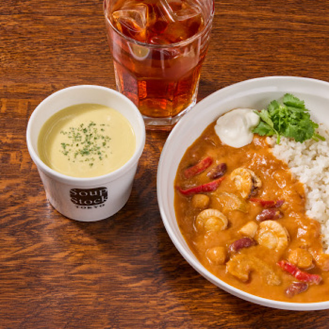 スープストックトーキョー オマール海老ソースと帆立のケイジャン風フリカッセととうもろこしとさつま芋のスープのセット