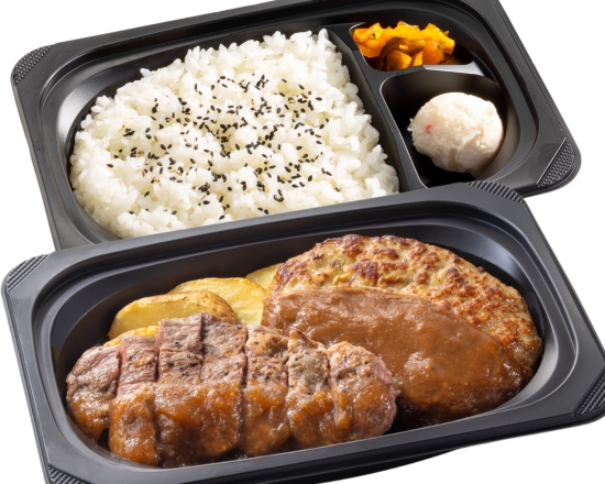 ステーキガスト 熟成ラウンドステーキ約120g＆ハンバーグ弁当
