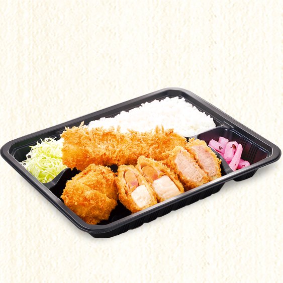 かつ庵 帆立のミックスフライ弁当 Fried Scallops＋Fried　Squid＋Aged　Pork　Fillet Cutlet Combo Meal