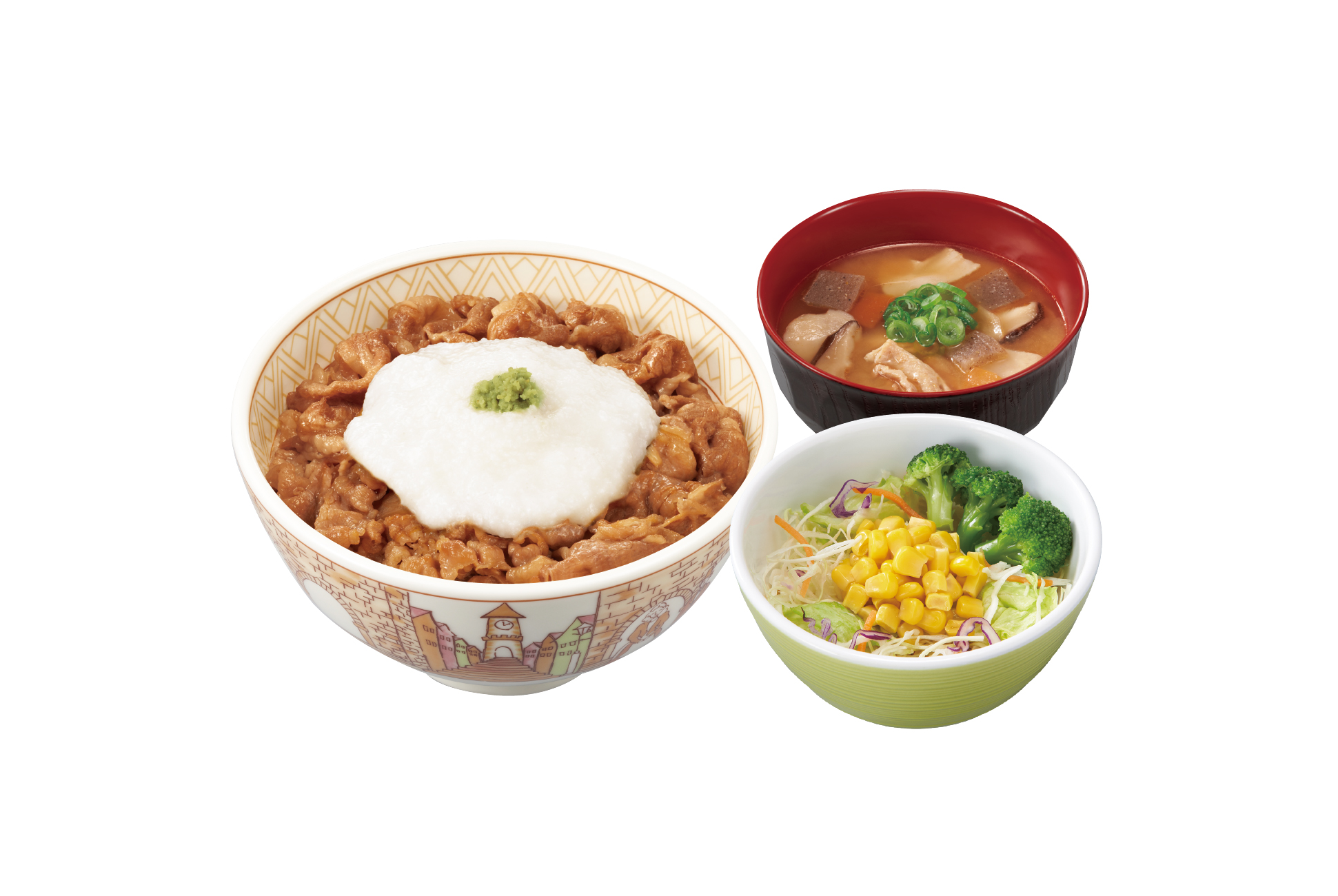 すき家 わさび山かけ牛丼とん汁サラダセット