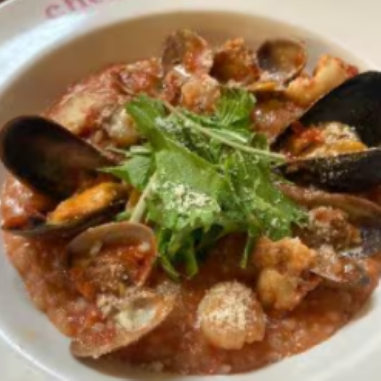 トラットリア シェ ラパン 魚介のリゾット ペスカトーレロッソ トマトソース