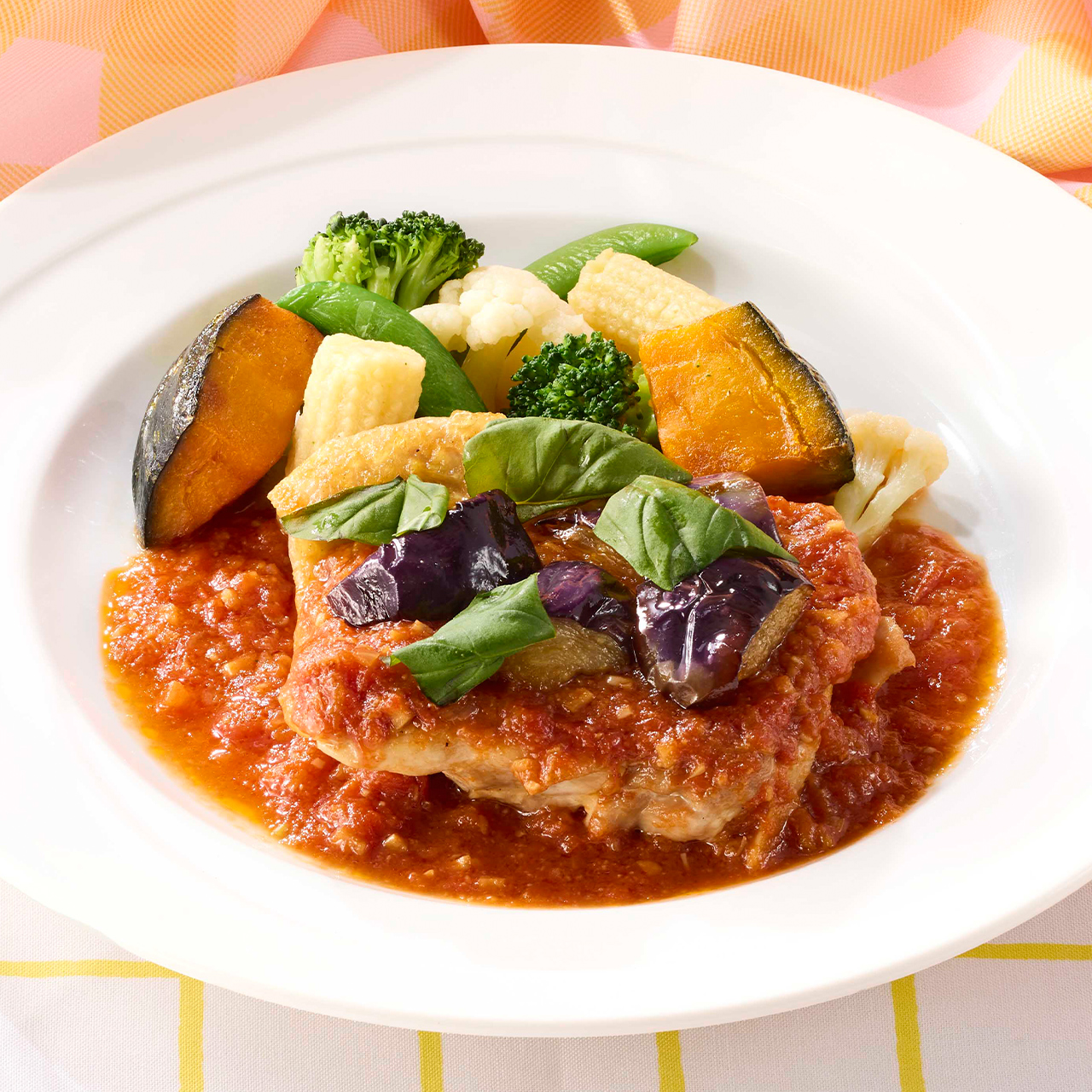 ココス 【159】揚げなすとバジルのガーリックトマトチキンステーキ