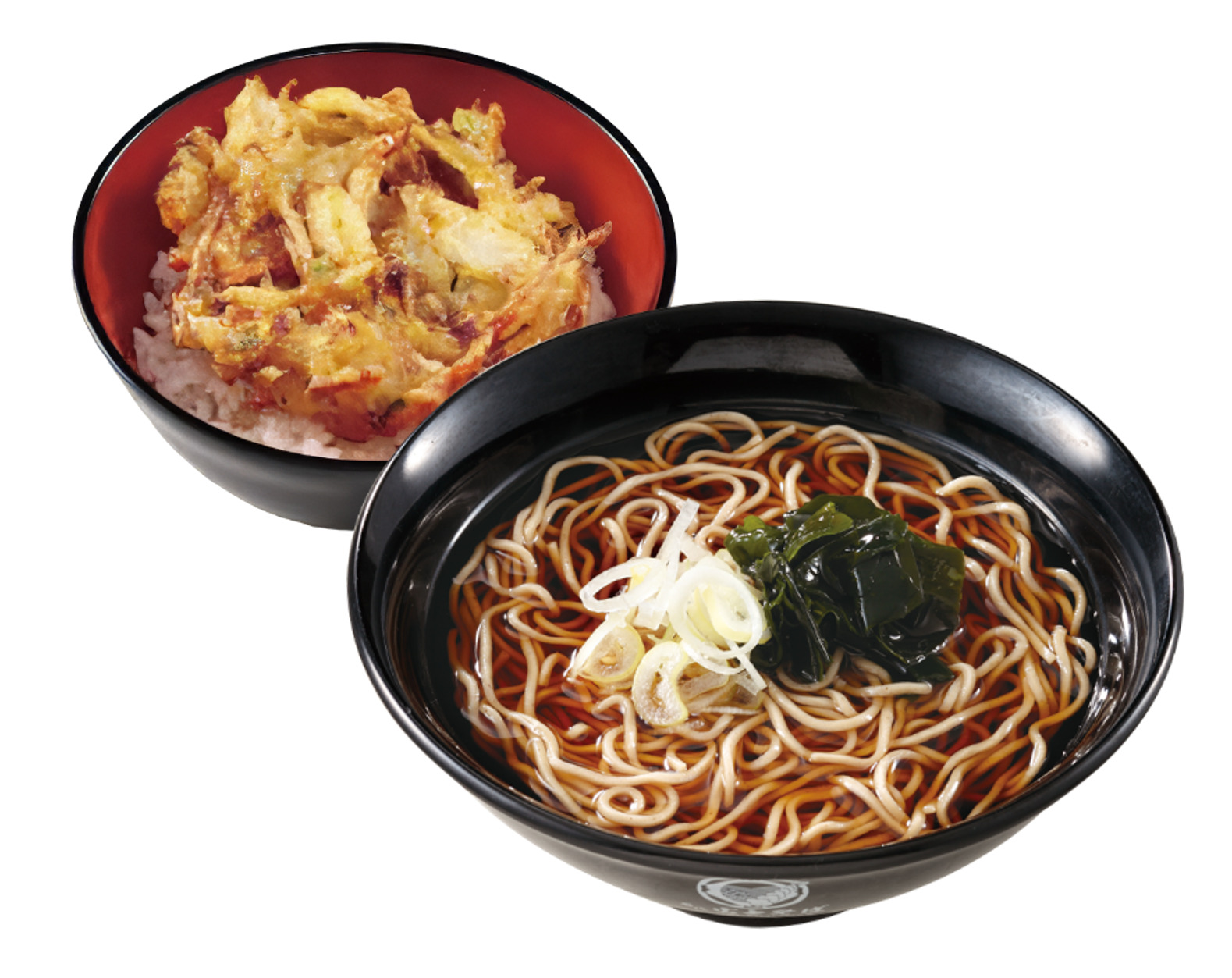 富士そば 温ミニかき揚げ丼セットそば 又は うどん Mini Vegetable Tempura Rice Bowl + Warm Soba/Udon