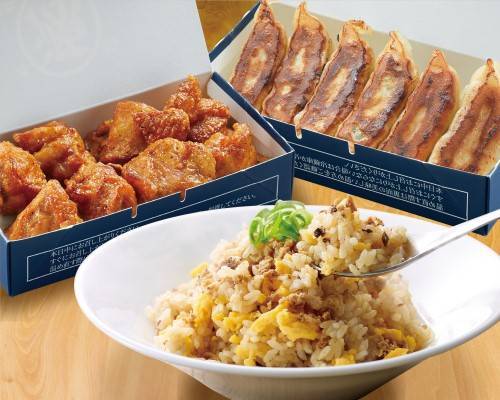 丸源ラーメン人気No.5 【13】鉄板玉子チャーハン【中】+丸源餃子+おいしいからあげ