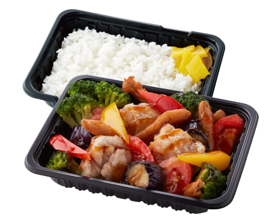 ジョイフル 彩り野菜と若鶏の黒酢あんかけ弁当