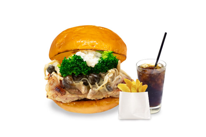 the 3rd burger 【期間限定】ブリオッシュバンズの木の子クリームバーガー(チキン)セット