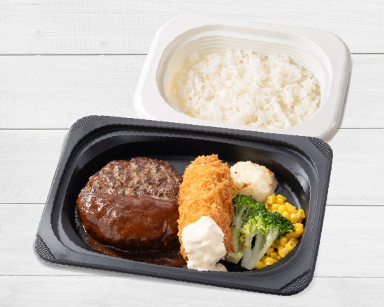 ジョナサン アンガスビーフ100%ステーキハンバーグ デミグラスソース＆かにクリーミーコロッケ弁当