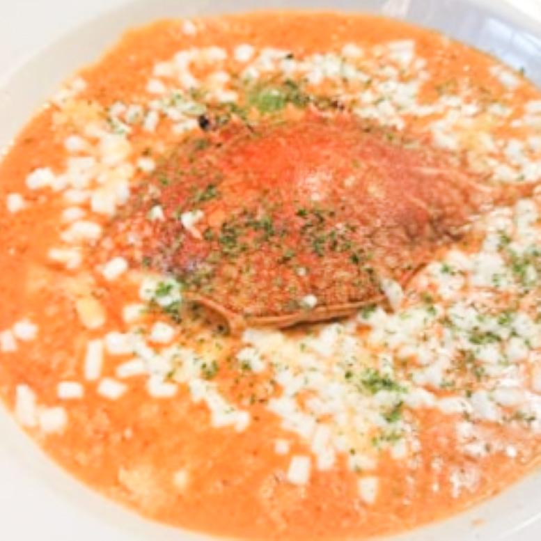 トラットリア シェ ラパン リゾット 渡り蟹とモッツアレラチーズ、とろけるチーズのトマトクリーム