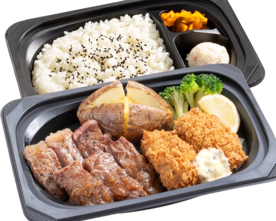 ステーキガスト 山形牛サーロインカットステーキ約100g＆広島県産大粒カキフライ弁当