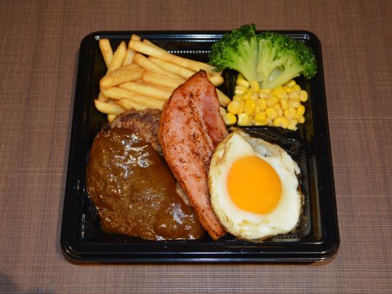 フォルクス 厚切りベーコンと目玉焼きハンバーグ弁当