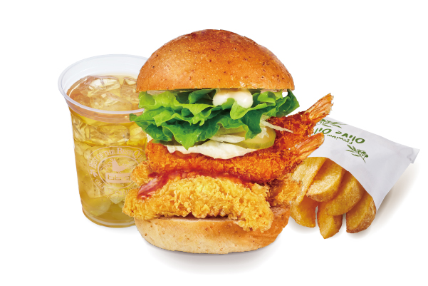 bb.qオリーブチキンカフェ えびフライチキンバーガー ドリンクポテトセット
