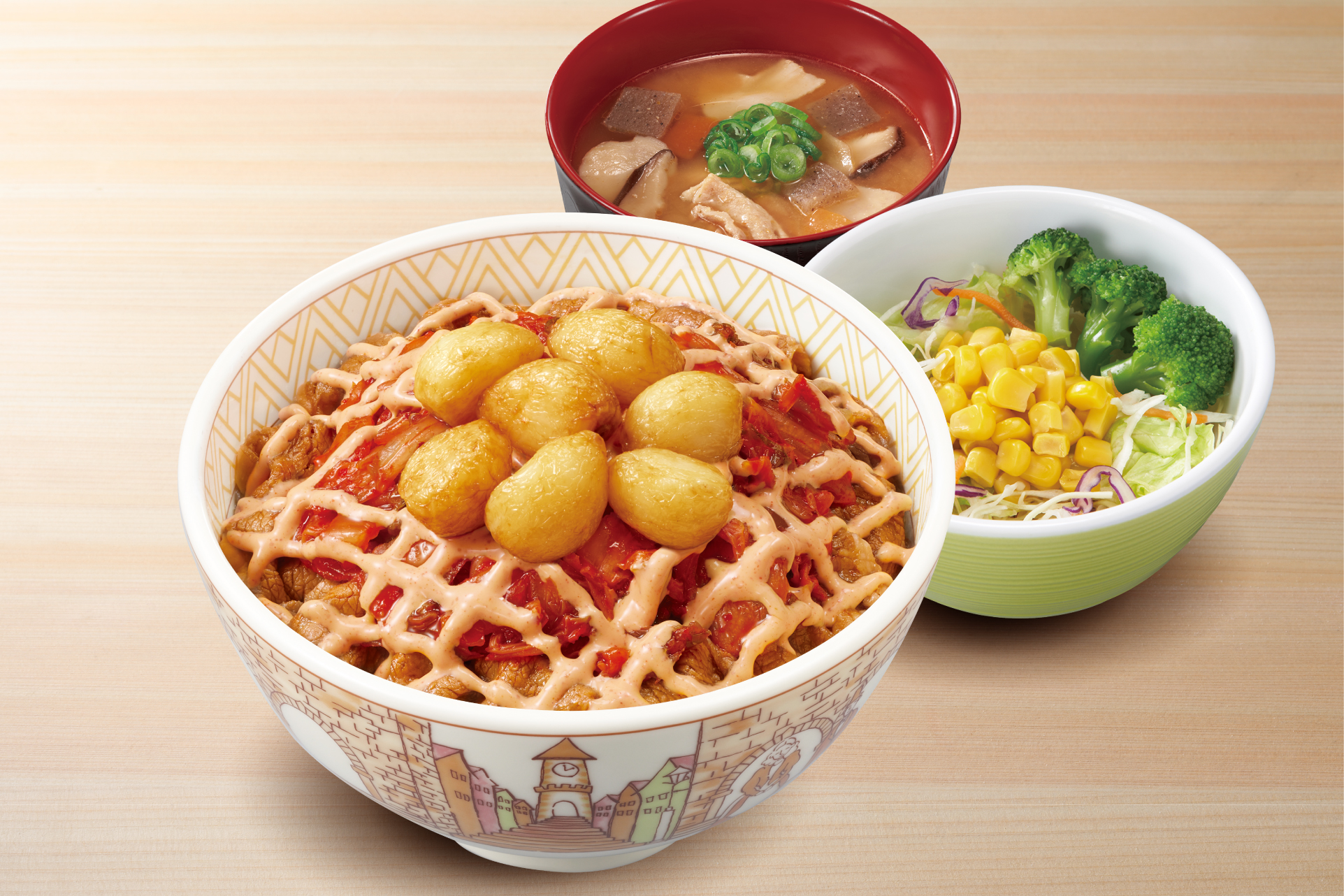 すき家 にんにく明太マヨキムチ牛丼とん汁サラダセット