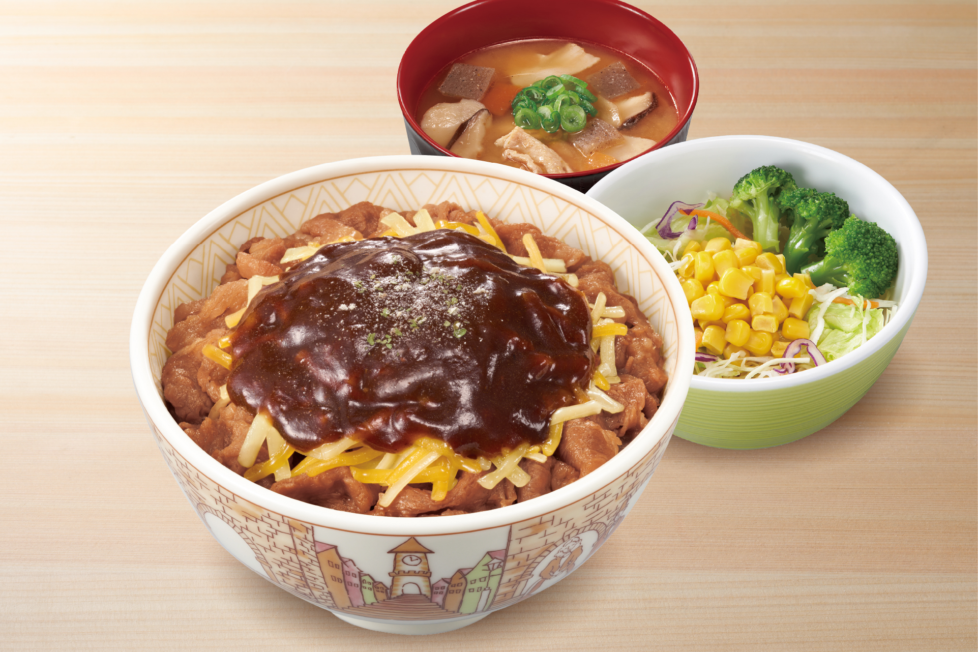 すき家 (※コラボカードなし)デミグラスチーズ牛丼とん汁サラダセット