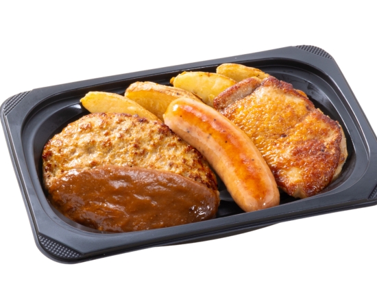 ステーキガスト (おかず)ミックスグリル(ハンバーグ＆ジャンボフランク＆炭焼き風チキングリル)