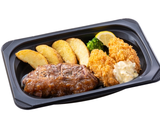 ステーキガスト (おかず)熟成ラウンドステーキ約120g＆広島県産大粒カキフライ