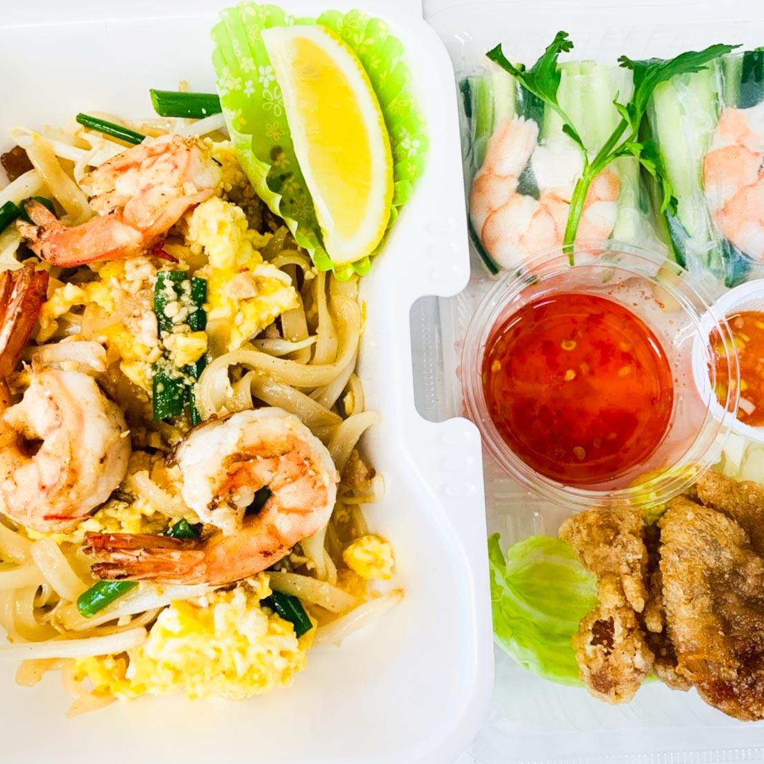 パッタイ海老セット(生春巻き＆唐揚げ付き)