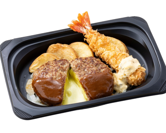 ステーキガスト (おかず)チーズINハンバーグ＆プリプリ大エビフライ