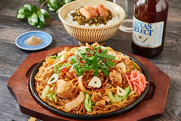 国産牛もつ焼そば＆選べるミニ丼セット