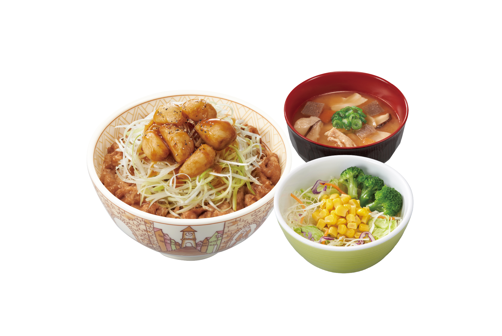 すき家 にんにく白髪ねぎ牛丼とん汁サラダセット