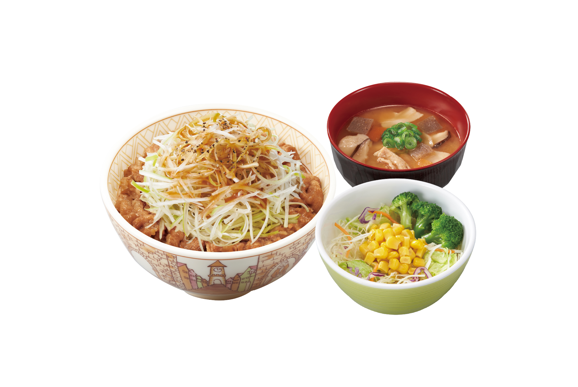 すき家 白髪ねぎ牛丼とん汁サラダセット