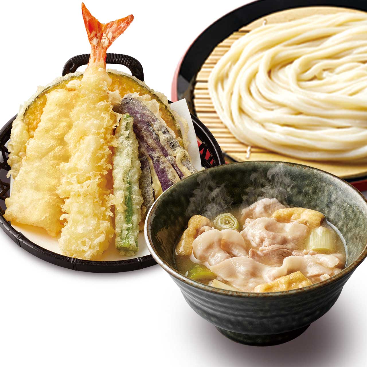 久兵衛屋 塩肉つけ汁うどん 天ぷら5種盛りセット