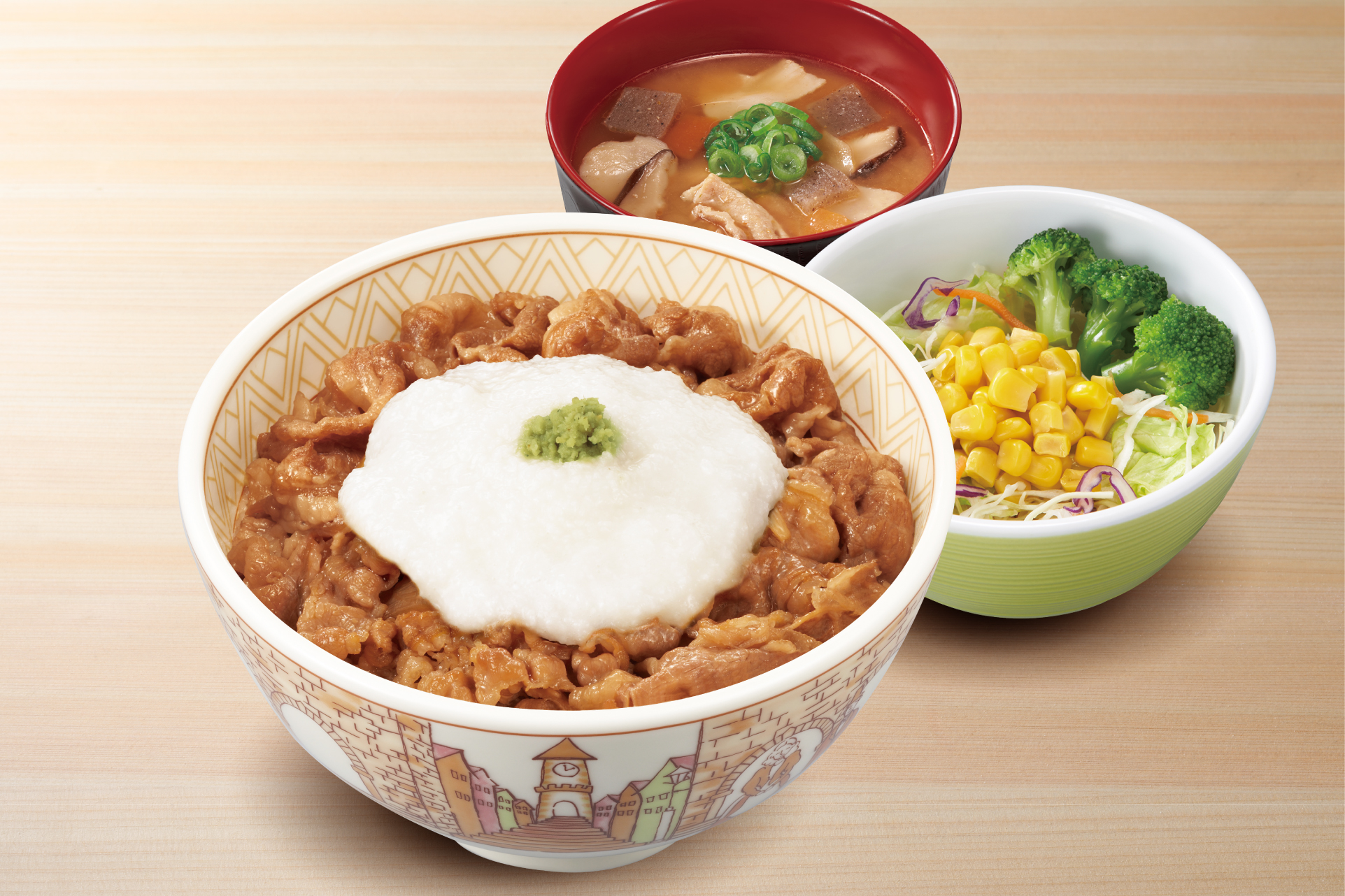 すき家 わさび山かけ牛丼とん汁サラダセット