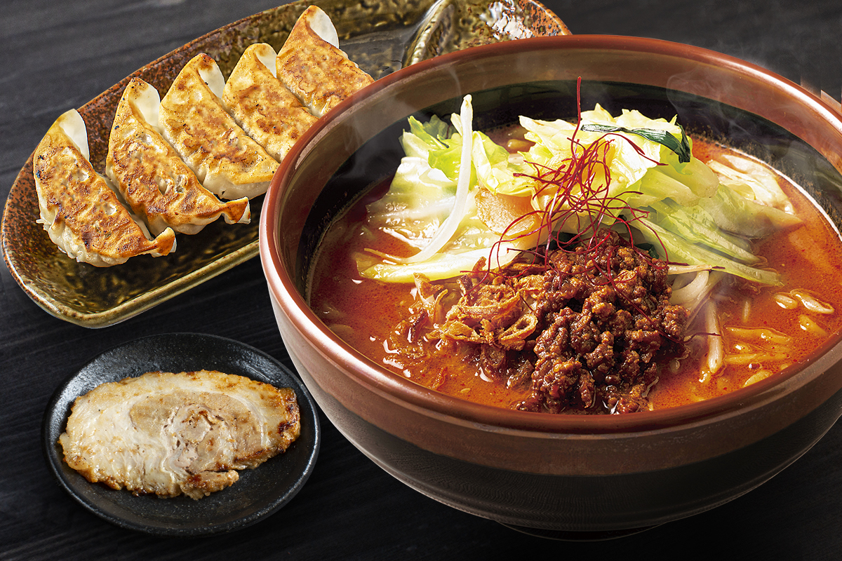 麺場 田所商店 辛味噌野菜らーめん+炙りチャーシュー1枚+餃子\t