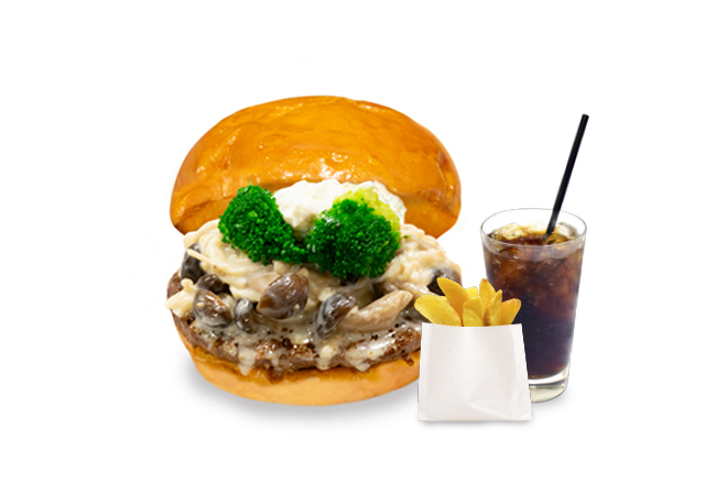 the 3rd burger 【期間限定】ブリオッシュバンズの木の子クリームバーガー(ビーフパティ)セット